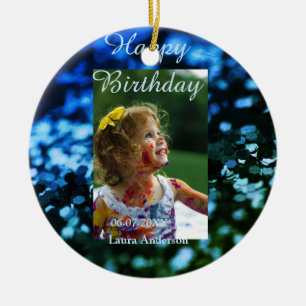 Blauer Glitzer Foto Kindergeburtstag Moderner Rost Keramik Ornament