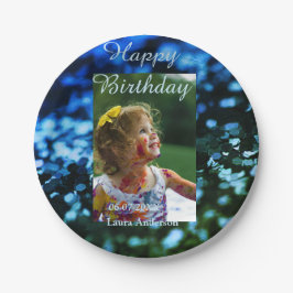 Blauer Glitzer Foto Kindergeburtstag Moderner Rost Pappteller