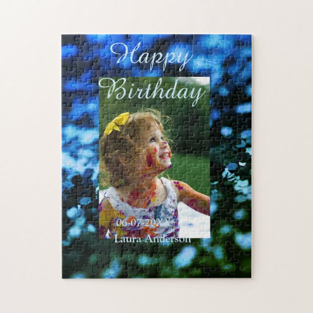 Blauer Glitzer Foto Kindergeburtstag Moderner Rost Puzzle (Vertikal)