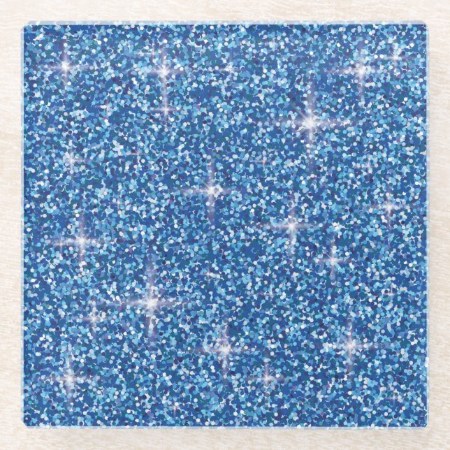 Blauer Glitzer Glasuntersetzer (Vorderseite)