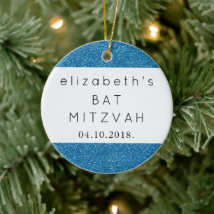 Blauer Glitzer, Glitzer Hintergrund, Bat Mitzvah Keramik Ornament