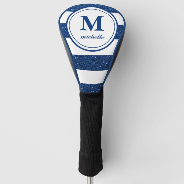 Blauer Glitzer | Golf | personalisiert NAME monogr Golf Headcover (Vorderseite)
