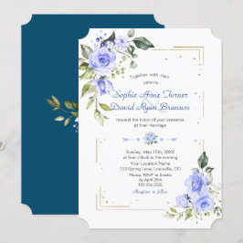 Blauer Glitzer Hochzeit von Watercolor Blumen Einladung