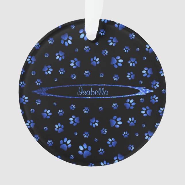 Blauer Glitzer Hundeschema Monogram Ornament (Vorderseite)