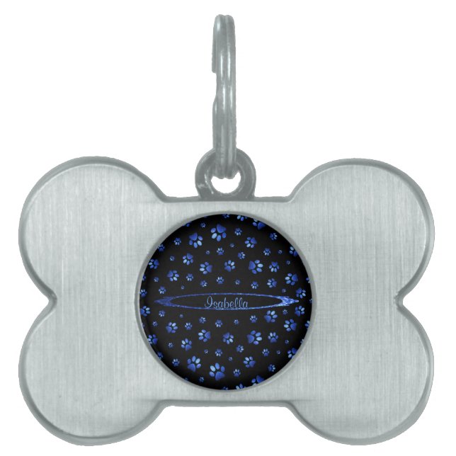 Blauer Glitzer Hundeschema Monogram Tiermarke (Vorderseite)