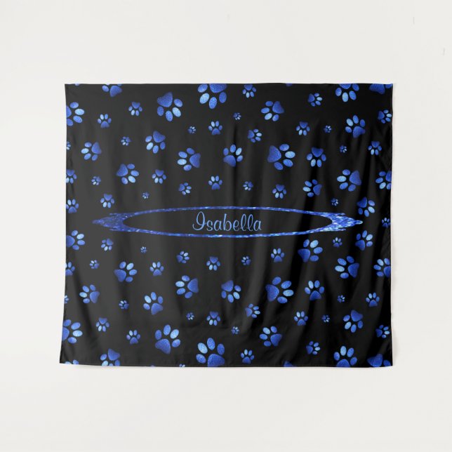 Blauer Glitzer Hundeschema Monogram Wandteppich (Vorderseite (Horizontal))