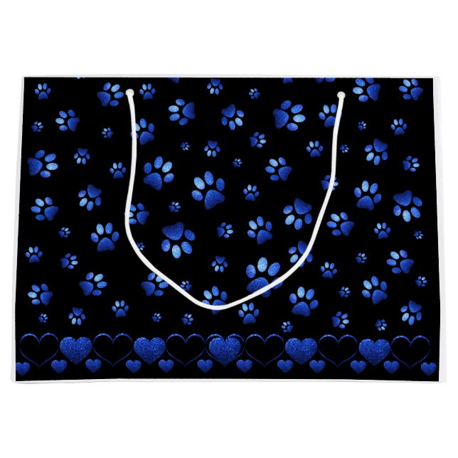 Blauer Glitzer Hundeschema, Monogramm Große Geschenktüte (Vorderseite)
