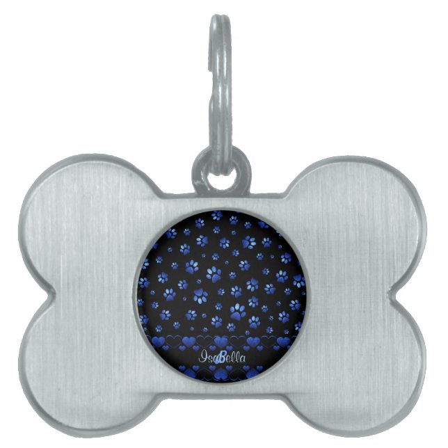 Blauer Glitzer Hundeschema, Monogramm Tiermarke (Vorderseite)