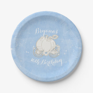 Blauer Glitzer-Karosse Elegante Cinderella-Party Pappteller