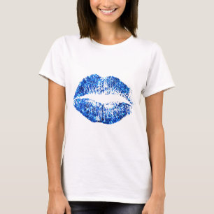 Blauer Glitzer Lippen T-Shirt