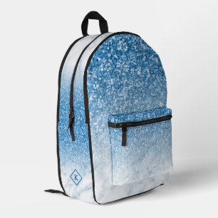 Blauer Glitzer, Monogramm aus weißem und blauem Ma Bedruckter Rucksack