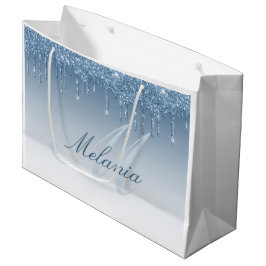 Blauer Glitzer Monogramm große Geschenktasche Geschenktüte