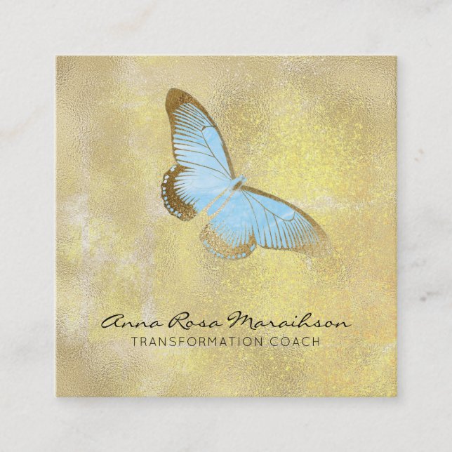 *~* Blauer Glitzer Pastell Gilded Butterfly Fantas Quadratische Visitenkarte (Vorderseite)