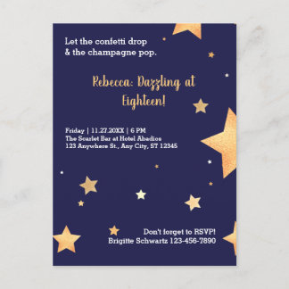 Blauer Glitzer und goldener Geburtstag Einladungspostkarte