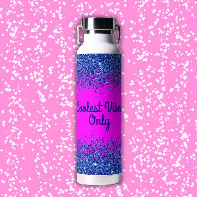 Blauer Glitzer und Text auf rosa - nur Coolste Far Trinkflasche (Von Creator hochgeladen)