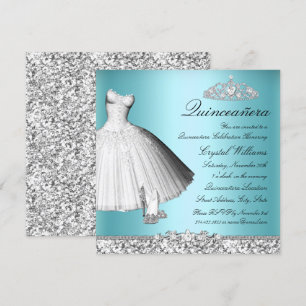 Blauer Glitzerkleid und Absätze Quinceanera Einladung