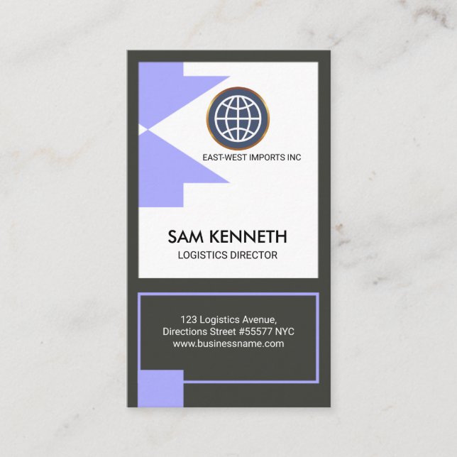 Blauer globaler Richtungspfeil-Logistik-Direktor Visitenkarte (Vorderseite)
