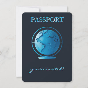 Blauer Globus Reisepass Baby Shower Einladung