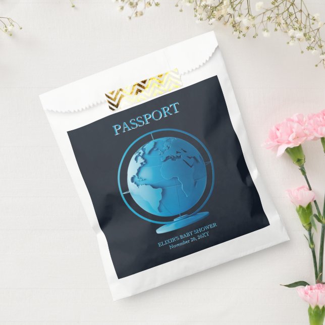Blauer Globus Reisepass Baby Shower Geschenktütchen (Versiegelt)