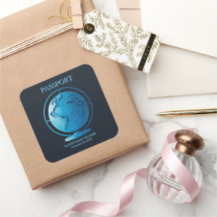 Blauer Globus Reisepass Baby Shower Quadratischer Aufkleber