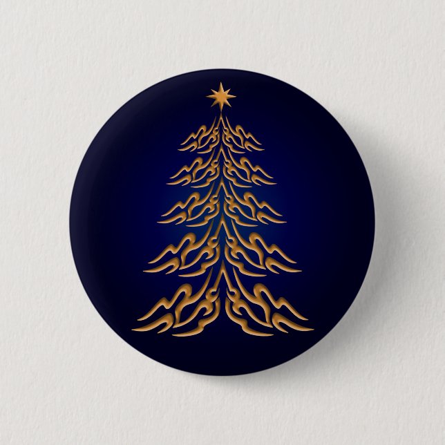 Blauer Glockenweihnachtsbaum Button (Vorderseite)