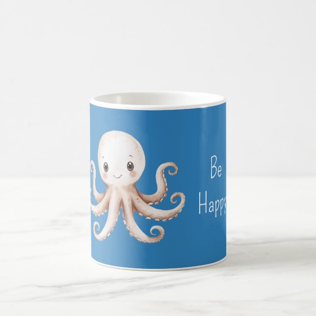 Blauer glücklicher Oktopus Kaffeetasse (Mittel)