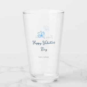 Blauer glücklicher Valentinstag Liebesname Blumen Glas