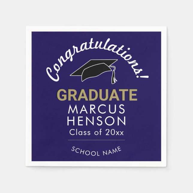 Blauer Glückwunsch Graduate Graduation Cap Serviette (Vorderseite)