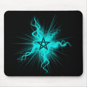 Blauer glühender Neonpentagram - heidnisches Mousepad