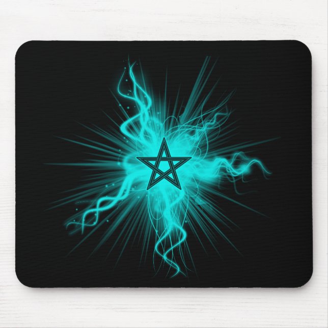 Blauer glühender Neonpentagram - heidnisches Mousepad (Vorne)