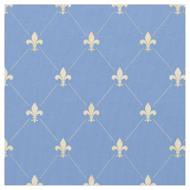 Blauer Gold Fleur-de-Lis (kleiner Maßstab) Blau Stoff (Nahaufnahme)