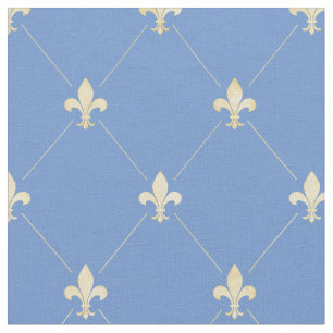 Blauer Gold Fleur-de-Lis (mittlerer Maßstab) Blau Stoff