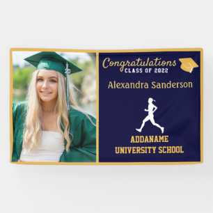 Blauer Gold-Gratulationsläufer-Graduate-Banner Banner