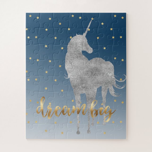Blauer Gold-Traum Sterne Einhorn Puzzle (Vertikal)