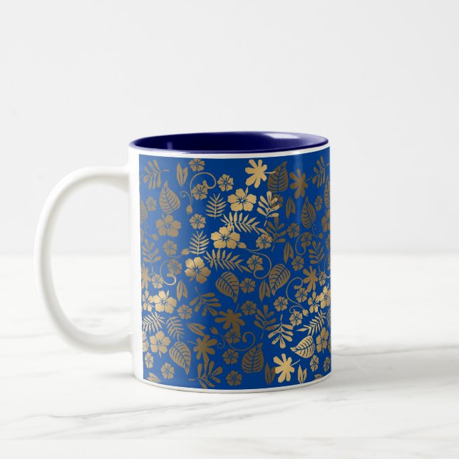 Blauer Goldener Blumeneffekt Zweifarbige Tasse (Links)