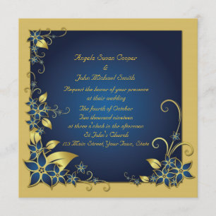 Blauer, goldener Blumenrahmen Einladung