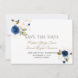 Blauer goldener Blumenzauber retten das Datum Save The Date