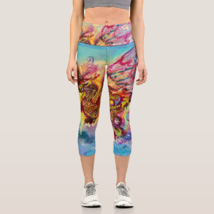 BLAUER GOLDENER GELBER ROSAFARBENER SEE-Drache FAN Capri Leggings