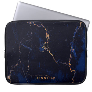 Blauer goldener Marmor Laptopschutzhülle