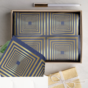 Blauer goldener Quadrat Muster Geschenkverpackung Seidenpapier