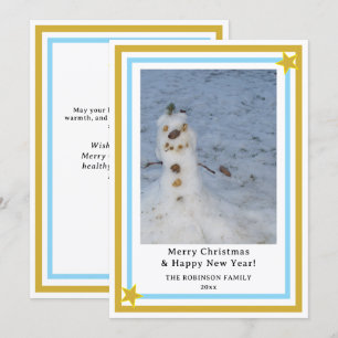 Blauer Goldstern Kleiner Schneemann FOTO EINFÜGEN Feiertagskarte