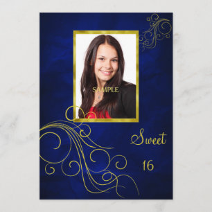 Blauer Goldstrudel-Foto-Bonbon 16 Einladung