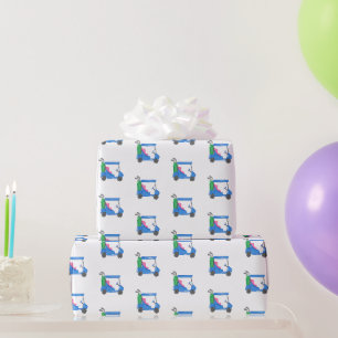 Blauer Golfwagen Golfer im Prepper-Stil Geschenkpapier