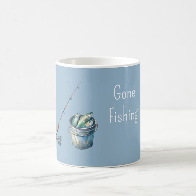 Blauer Gone-Fishing-Eimer Kaffeetasse (Mittel)