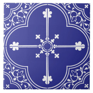 Blauer gotischer Kleeblattkreuz-Vintage-Antiquität Fliese