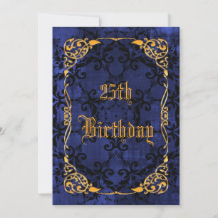 Blauer gotischer u. Goldgerahmter 25. Geburtstag Einladung