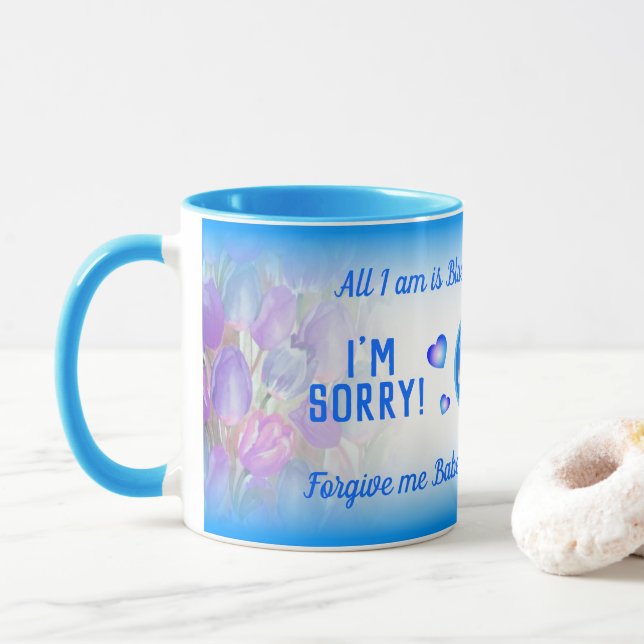 Blauer Gradient ich leid mit Pink Floral APOLOGY Tasse (Mit Donut)