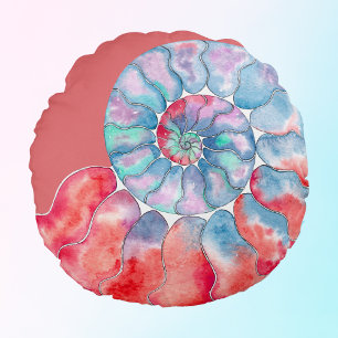 Blauer Grau Nautilus auf Korallen Rundes Kissen