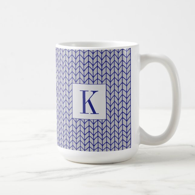BLAUER GRAU STRICK Tall Weiße Tasse + Ursprünglich (Rechts)