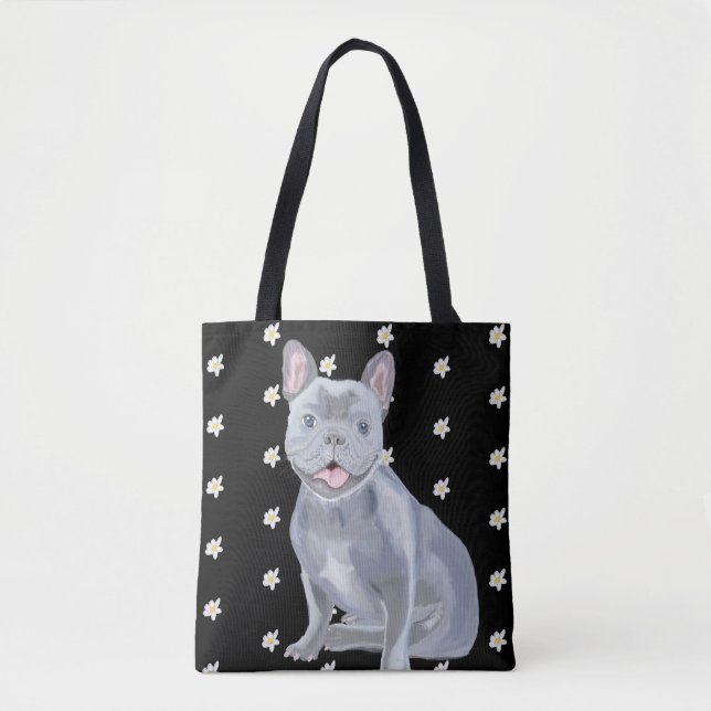 Blauer Grauer Bulldog mit Daisies (Vorderseite)